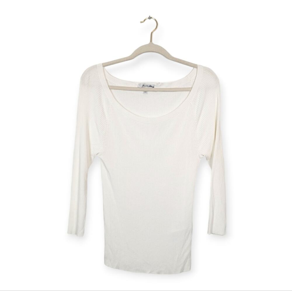 MaxMara Rib Knit Blouse XL White Viscose Blend Short Sleeve Minimalist